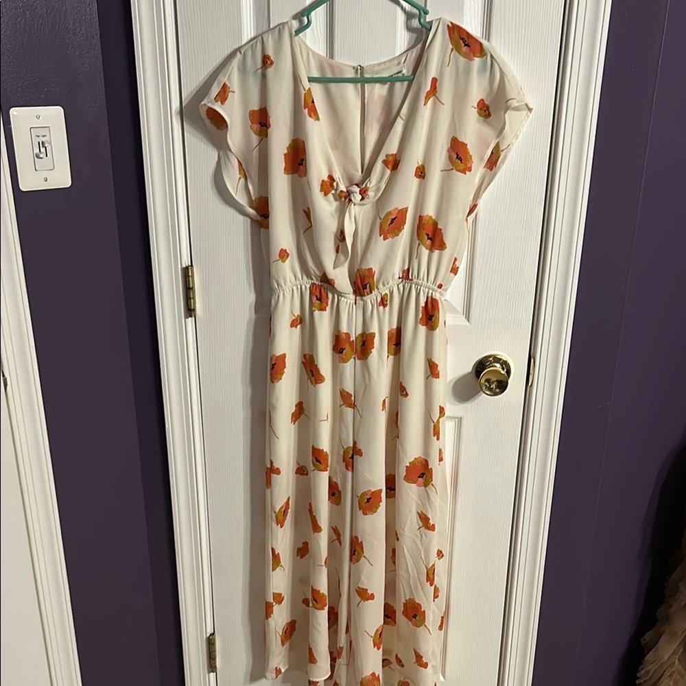 June & Hudson Cream and Brown Jumpsuit with Flutter Sleeves